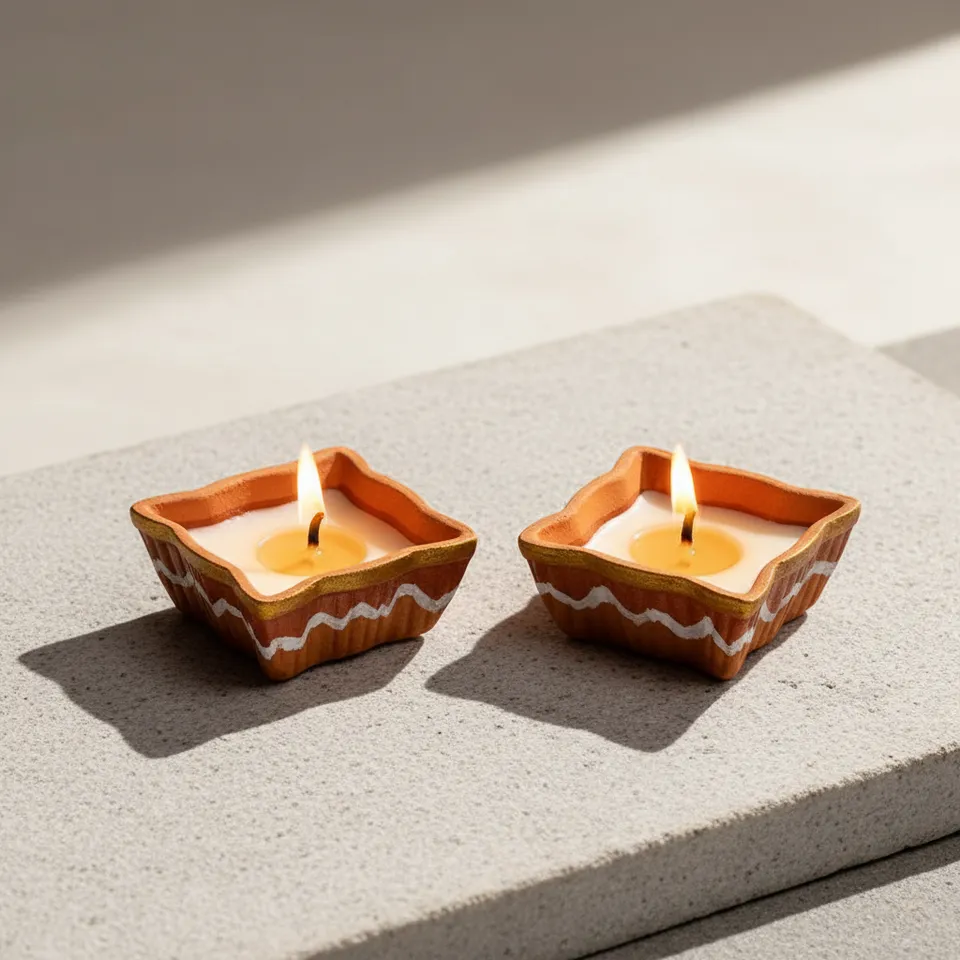 Nura Handpainted Orange Scented Candle - Set Of Two media 1