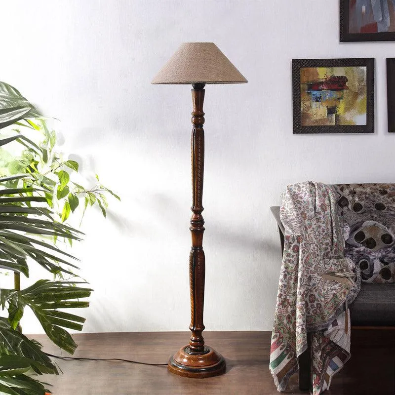 Deira Vintage Wooden Floor Lamp With Jute Shade - Beige media 3