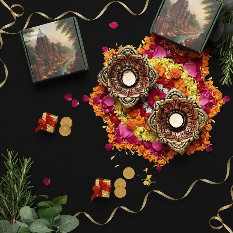 Large Square Diya - Set Of Two media 4