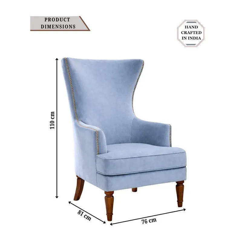 Elysian Teak Wood & Velvet Regal Lounge Chair - Blue media 6