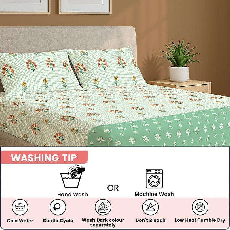 Green Meadows Floral Cotton Bedsheets (Green) - 144 TC media 7