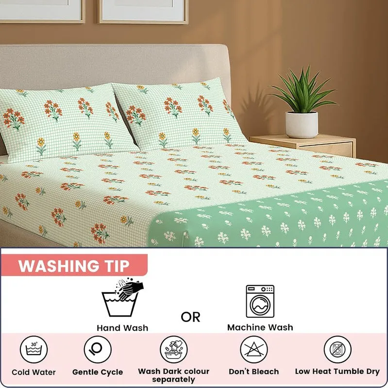 Green Meadows Floral Cotton Bedsheets (Green) - 144 TC media 7