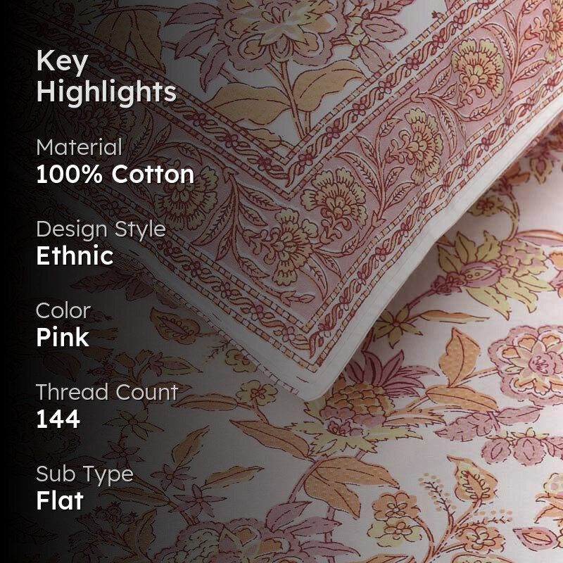 Pink Jungle of Flowers Cotton Bedsheet - 144 TC media 2