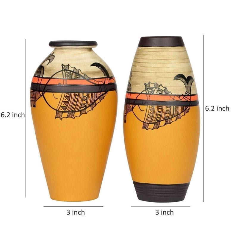 Mazhcli Muse Tribal Terracotta Vase - Set Of Two media 5
