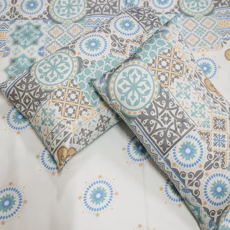 Morocco Muse Cotton Bedsheet (Aqua) - 254 TC media 4