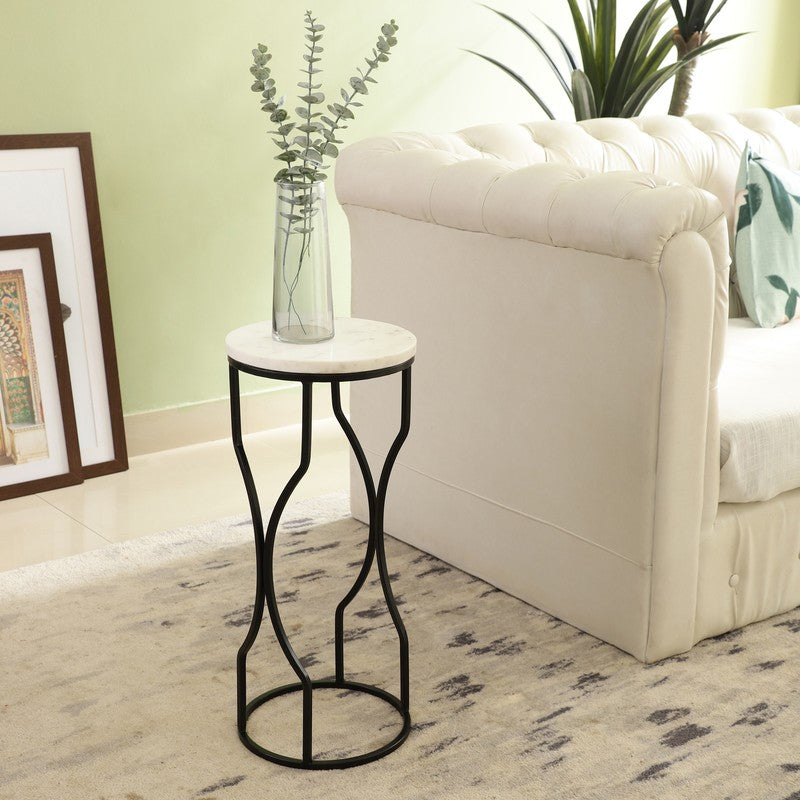 Marble Top Base Aluminum Side Table (Black) - Medium