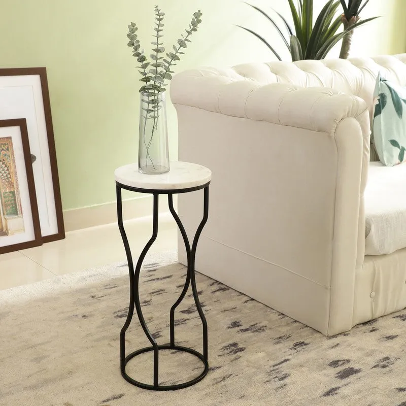 Marble Top Base Aluminum Side Table (Black) - Medium media 1