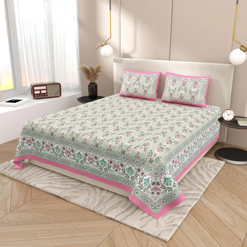 Rang Flowy Cotton Bedsheet (Green,Pink) - 120 TC media 1