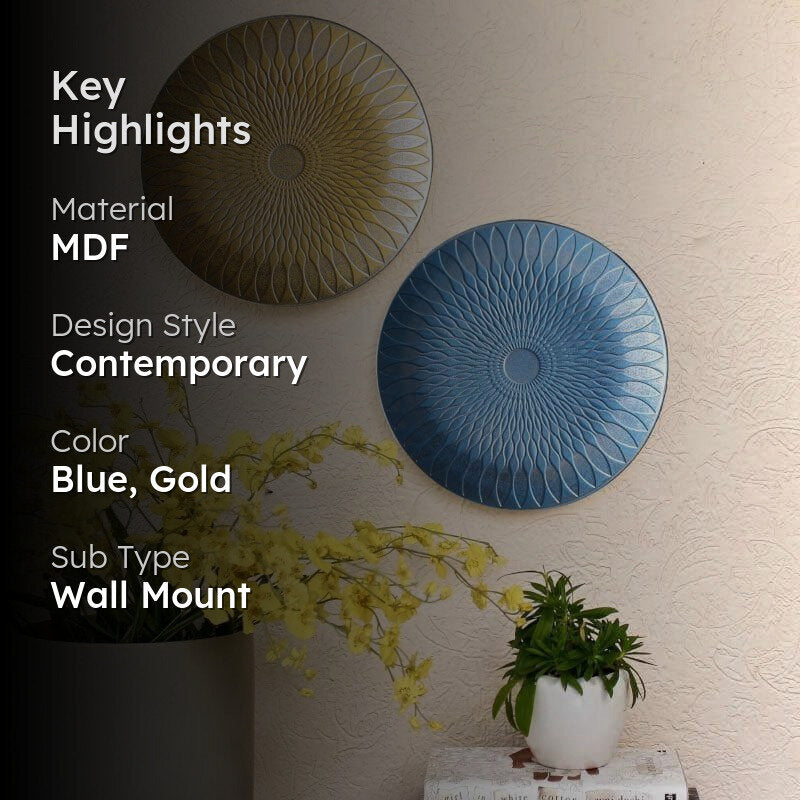 Sinoya Decorative MDF Wall Plates (Blue & Yellow) - Set Of Two media 2