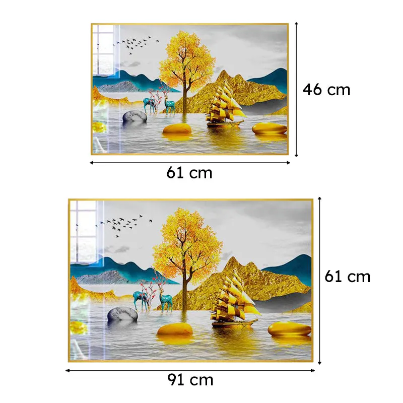 Gilded Waters Modern Canvas Wall Art With Frame - Gold media 6