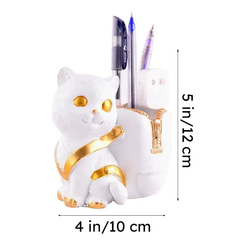 Meow & Mark Painted Polyresin Pen Stand - White media 7