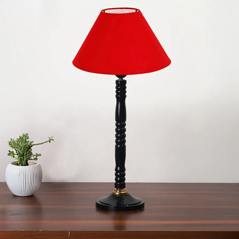 Glow Mesa Table Lamp With Carved Wooden Base - Red,Black media 2