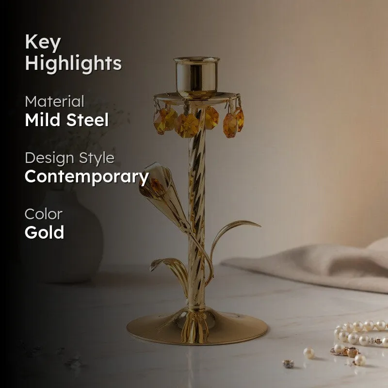 Floral Tower 24K Gold Plated Mild Steel Candle Holder media 2