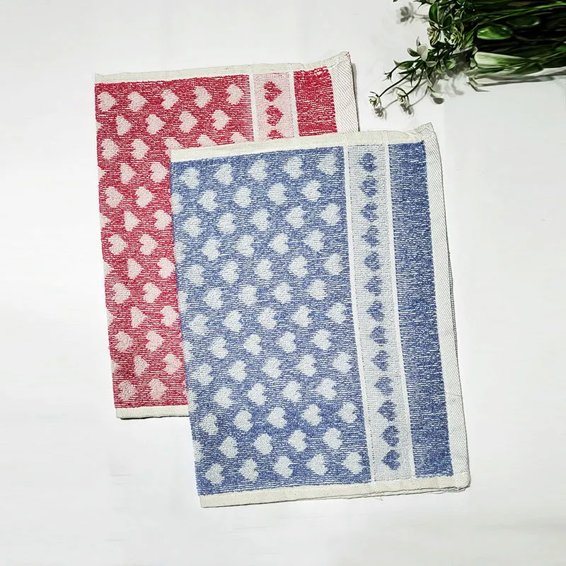 Love Lace Cotton Hand Towel (Pink & Blue) - Set Of Two media 1