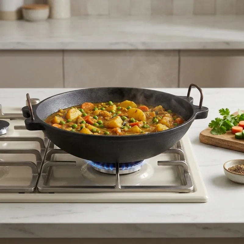 Cast & Craft Pre-Seasoned Cast Iron Kadhai (2400 mL) - 25 cm media 1