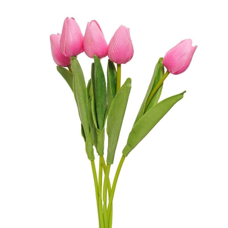 Faux Acropolis Silk Tulip Bunch (Pink) - Set Of Five media 3