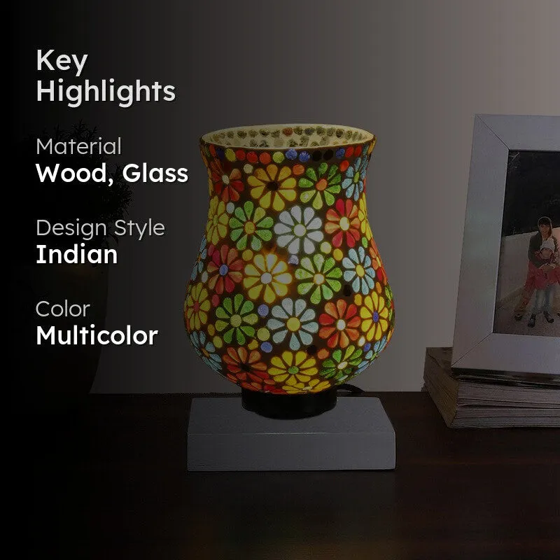 Flovira Mosaic Glass Table Lamp With Wooden Base - Multicolor media 2