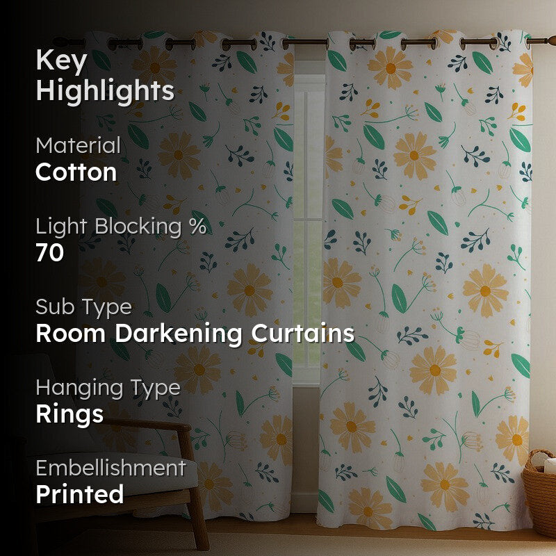 BloomSpry Cotton Curatains (green,orange) - Set Of Two media 2