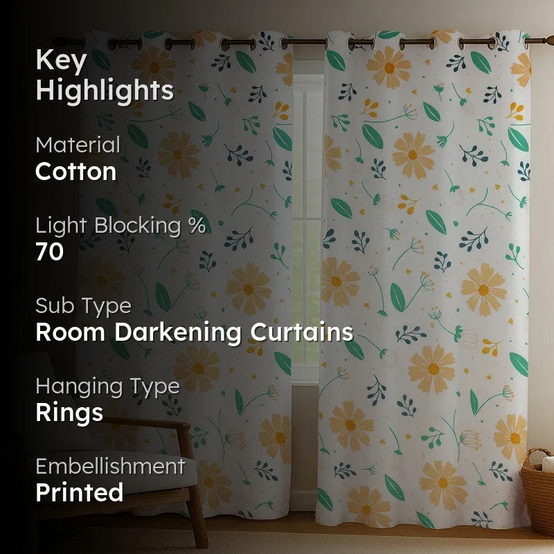 BloomSpry Cotton Curatains (green,orange) - Set Of Two media 2
