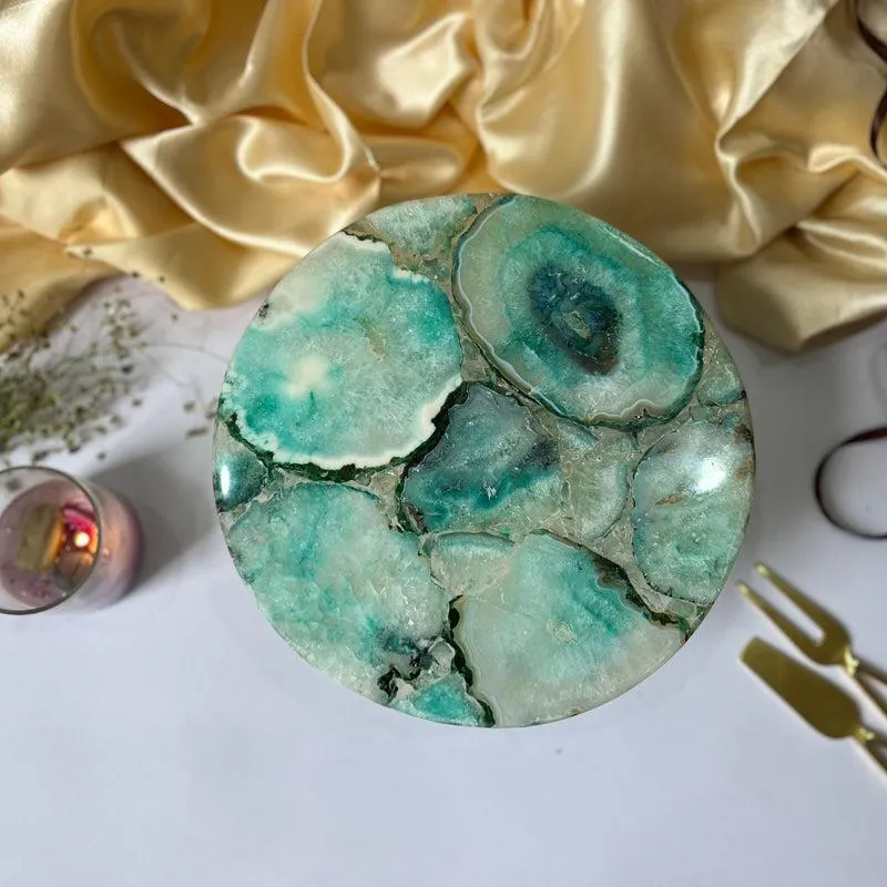 Emora Handcrafted Agate Cake Stand - Green media 1