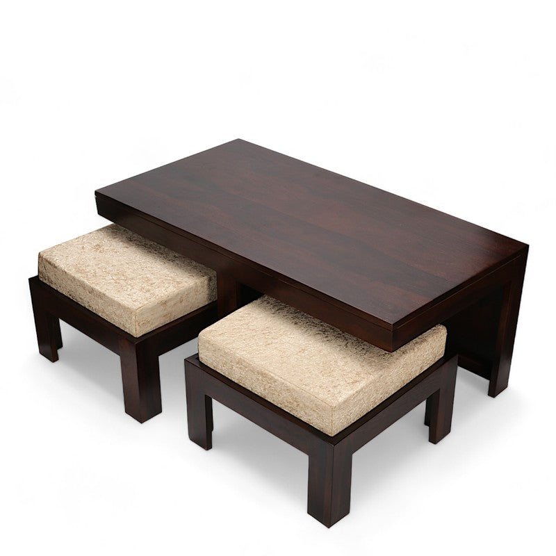 Drexon Sheesham Wooden Center Table with Stools (Deep Brown,Grey) - Five Piece Set media 4
