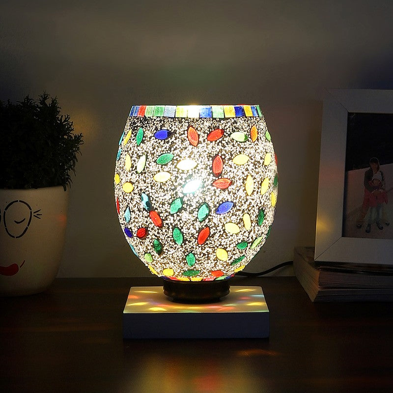 Shinexa Mosaic Glass Table Lamp With Wooden Base - Multicolor
