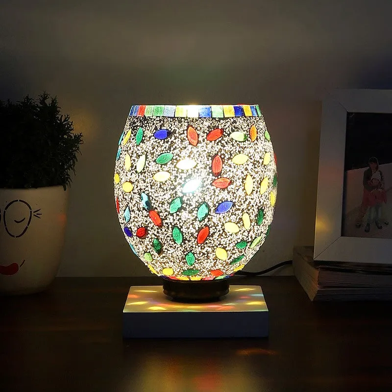 Shinexa Mosaic Glass Table Lamp With Wooden Base - Multicolor media 1