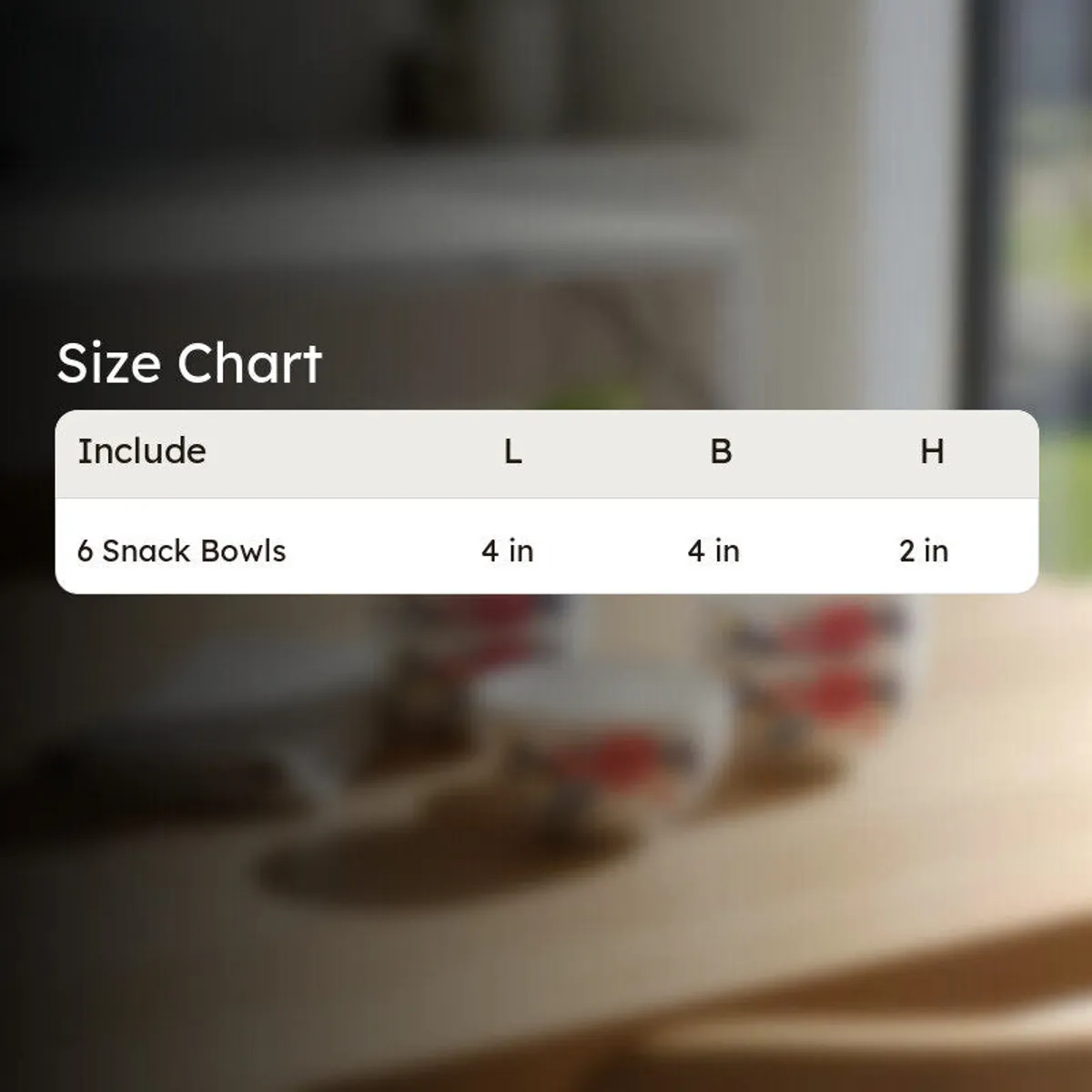 White round snack bowl shown with dimensional size markings