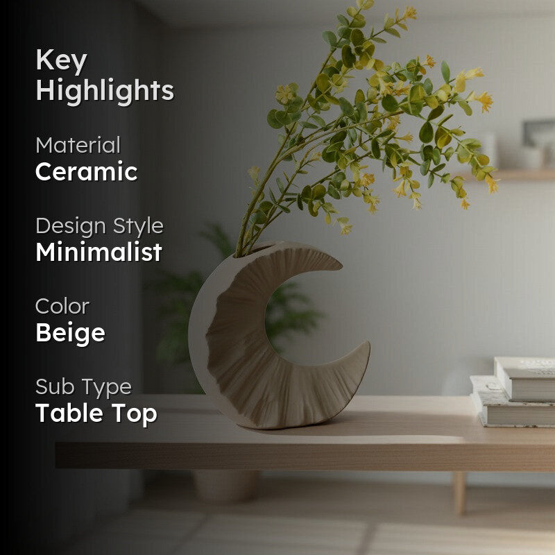 Lunar Half Moon Ceramic Vase - Beige media 2