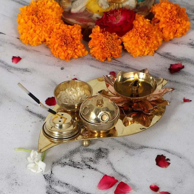 Suhaya Brass Pooja Diya & Thali Set media 1
