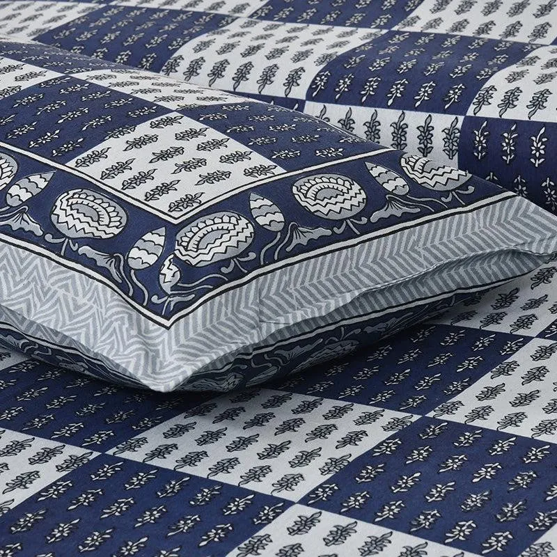 Kumuda Printed Cotton Bedsheet (Blue) - 160 TC media 3