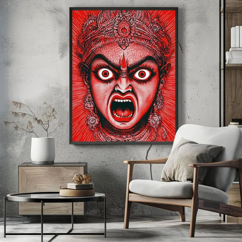Rudra Mahakali Spiritual Archival Paper Wall Painting With Frame - Black media 3