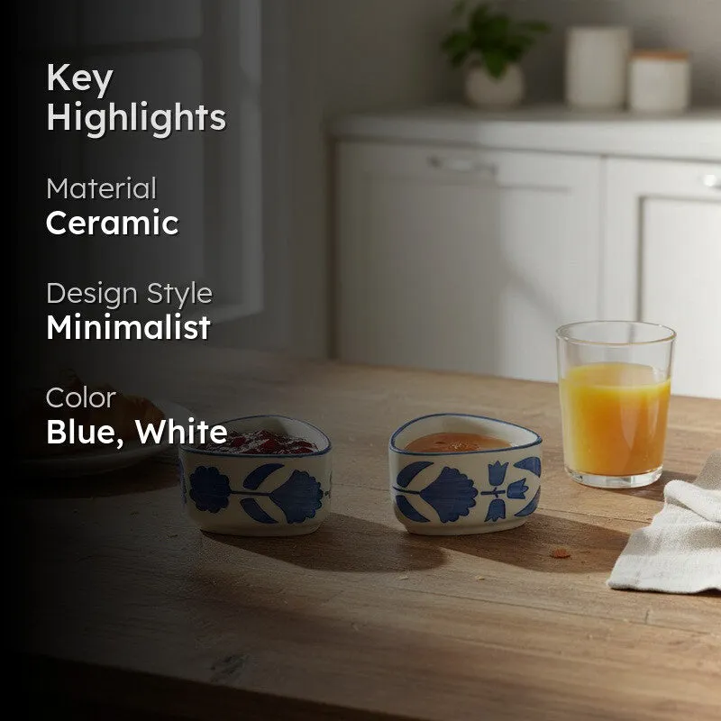ServeCraft Ceramic Dip Bowls (Blue,White ,40 mL Each) - Set Of Two media 2