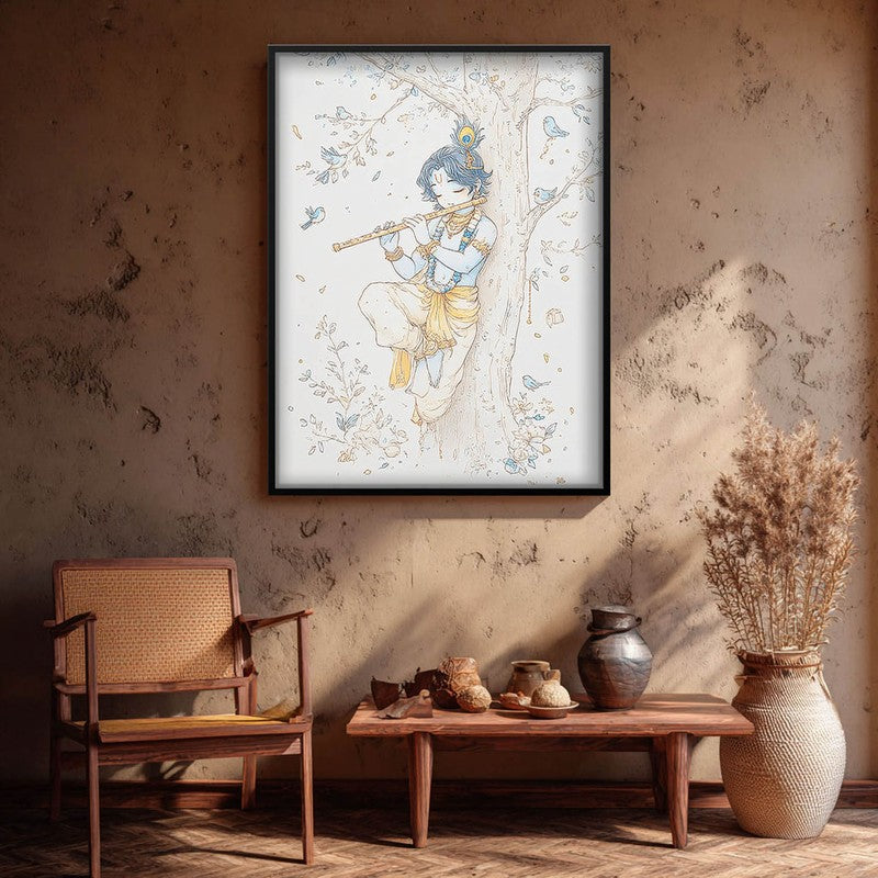Baal Krishna Playing Fluit Archival Paper Wall Art