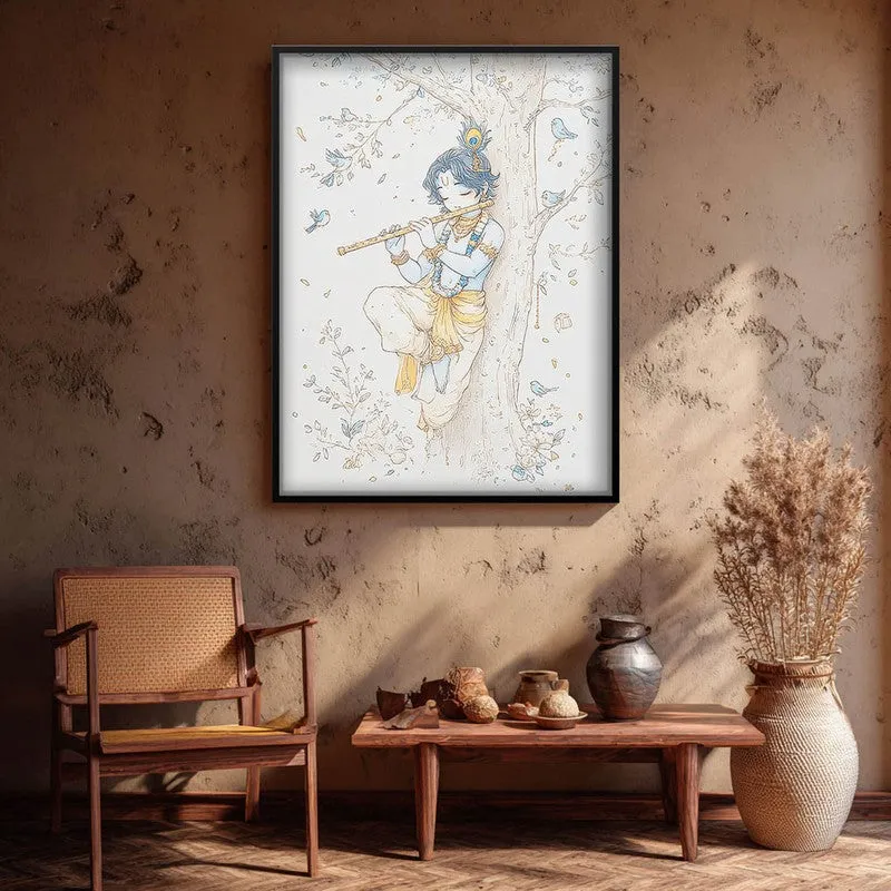 Baal Krishna Playing Fluit Archival Paper Wall Art media 1