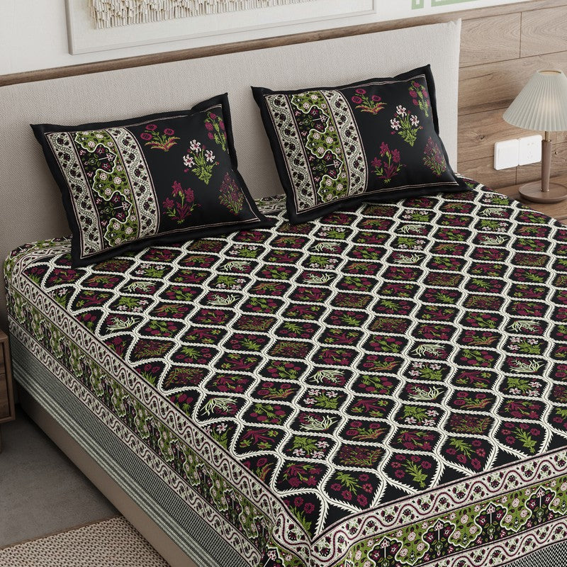 Desert Bloom Cotton Bedsheet (Maroon,Green) - 120 TC media 3
