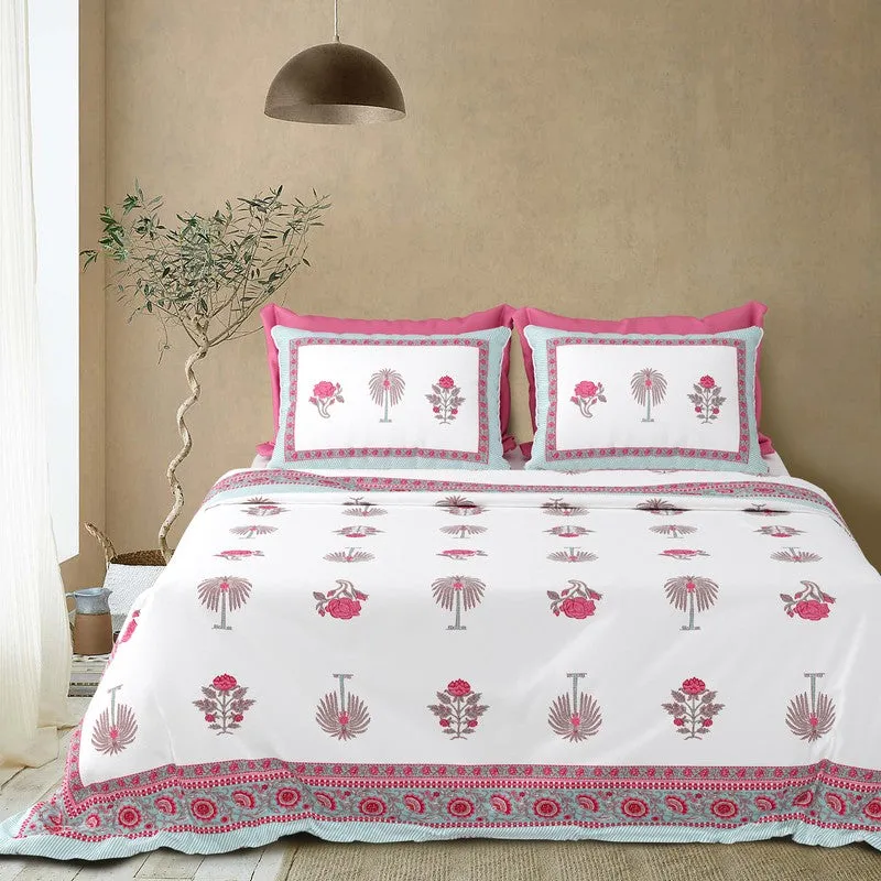 Ethnic Calm Cotton Bedsheet (Pink,White) - 120 TC media 3