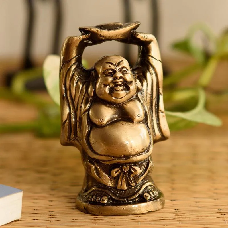 Antique Brass Laughing Buddha Monk media 1