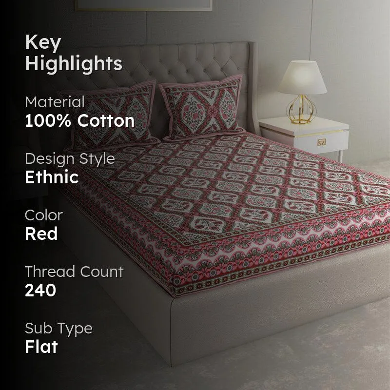 Kirthi Printed Cotton Bedsheet (Red) - 240 TC media 2