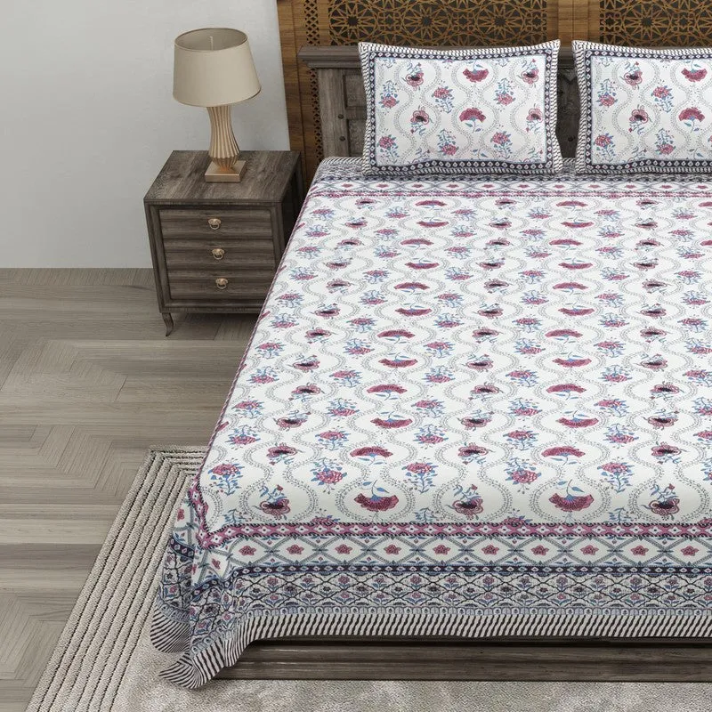 Blossomza Cotton Bedsheet (White,Purple) - 240 TC media 3