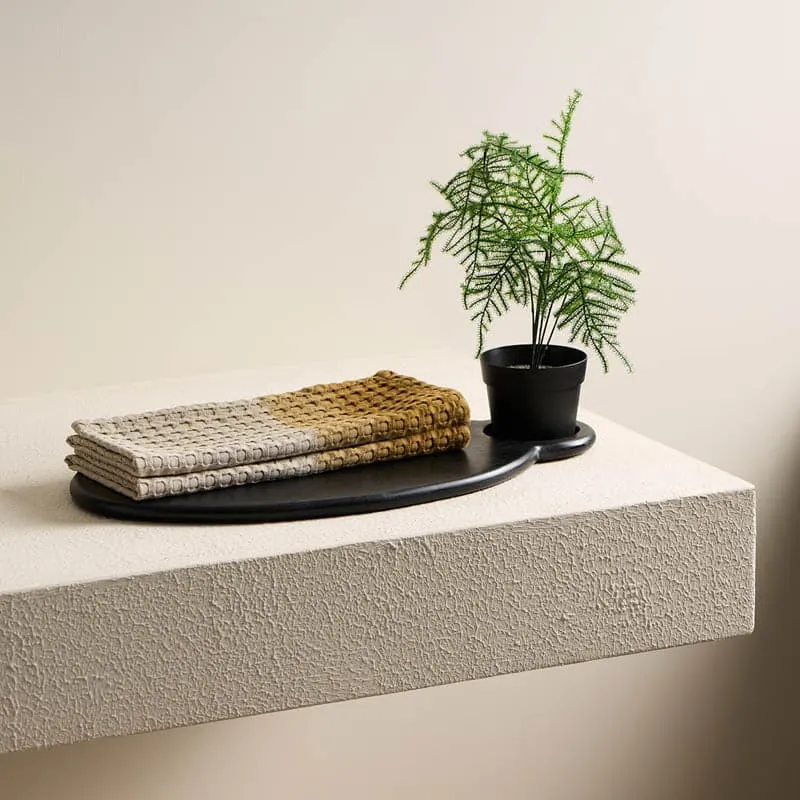 Ninon Dipdye Textured Waffle Hand Towel (Beige & Yellow Ochre) - Set Of Two media 3
