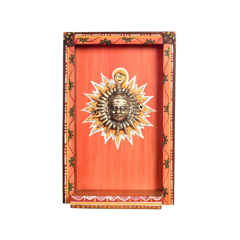 Brass Surya Dev I Wooden Wall Accent media 3
