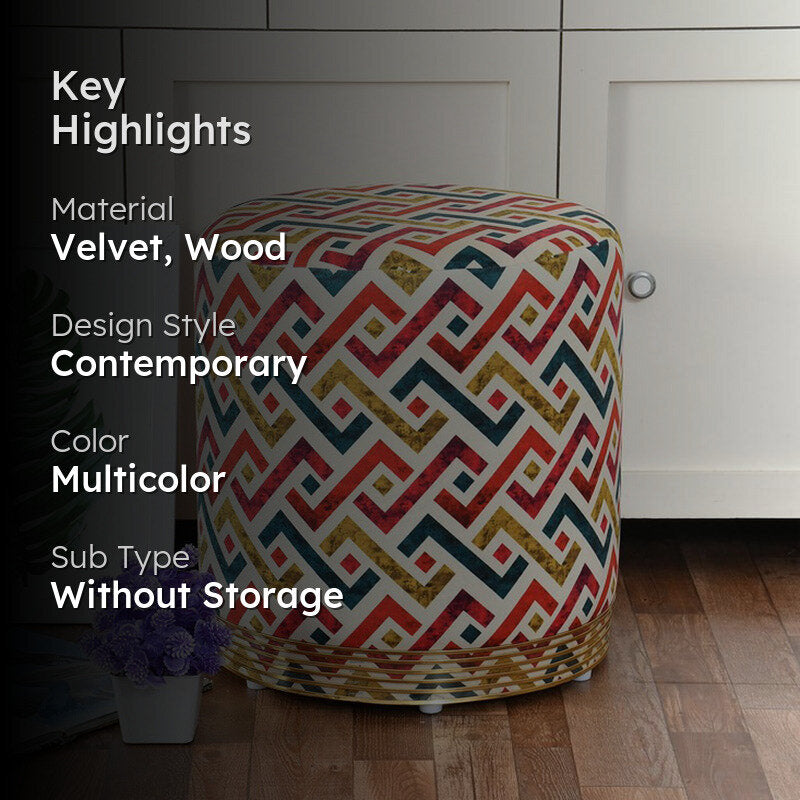Ripple Zigzag-print Velvet Pouffe - Multicolor media 2