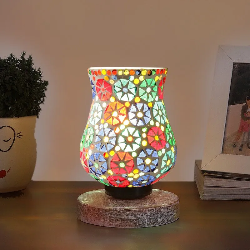 Candlea Mosaic Glass Table Lamp With Wooden Base - Multicolor media 3