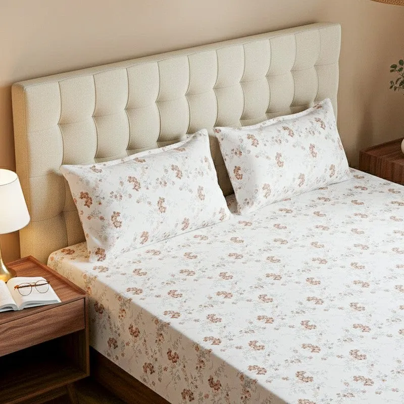 Nivara Floral Cotton Bedsheet (White,Red) - 180 TC media 3