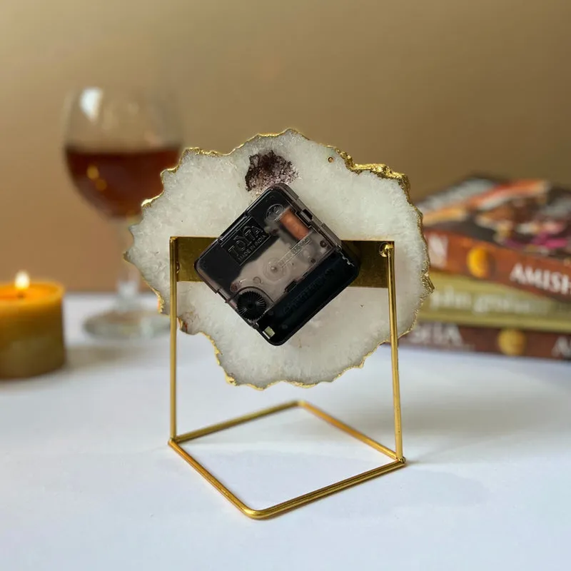 Silvi Handcrafted Agate Table Clock - White media 4