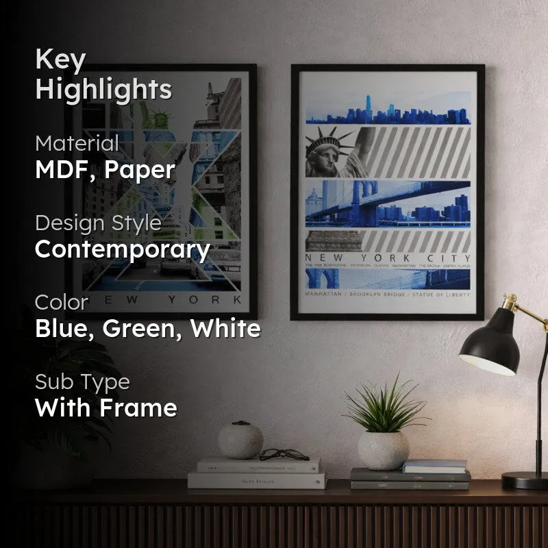 MetroNYC Paper Wall Painting With MDF Frame - Set Of Two media 2