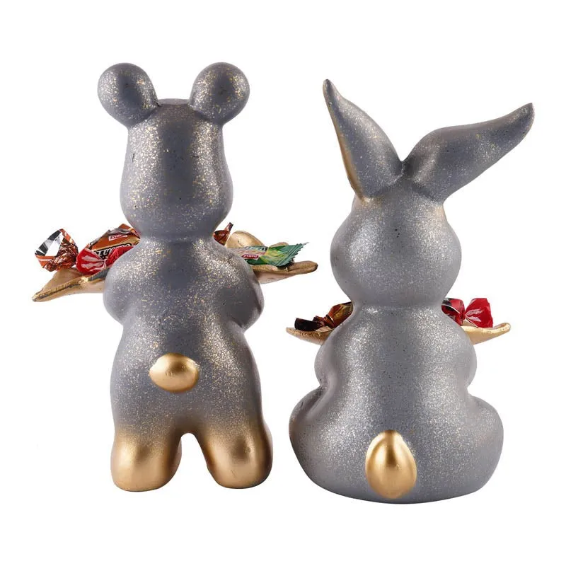 Hop & Squeak Painted Poly Resin Show Piece (Grey) - Set Of Two media 5