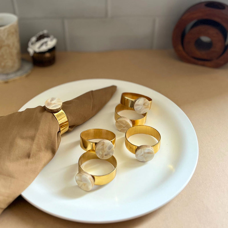 Asher Round Handcrafted Mother Of Pearl Napkin Rings - Set Of Six