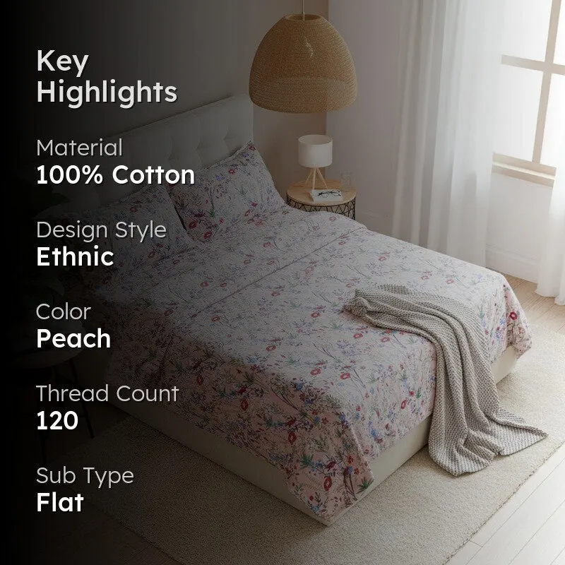 Shitha Floral Cotton Bedsheet (Peach) - 120 TC media 2